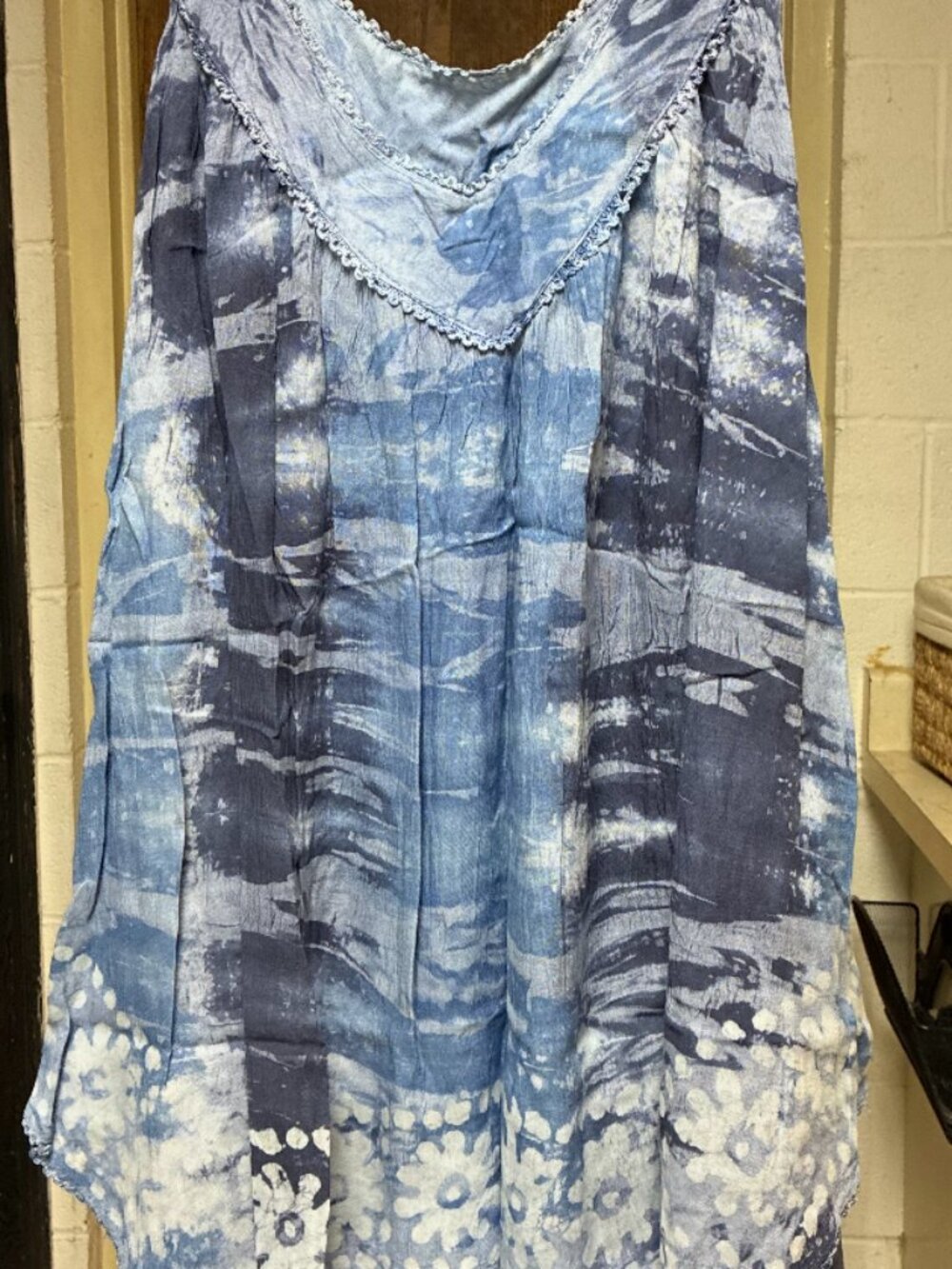 Advance Apparels Sleeveless BOHO Plus Size Top, Fits 2X, Navy Tie Dye